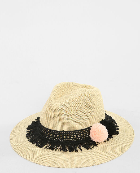 Fedora paille à pompons beige - Pimkie