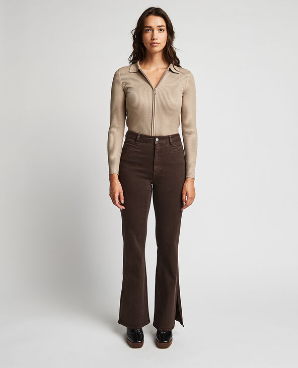 Jean flare avec fentes côtés marron - Pimkie