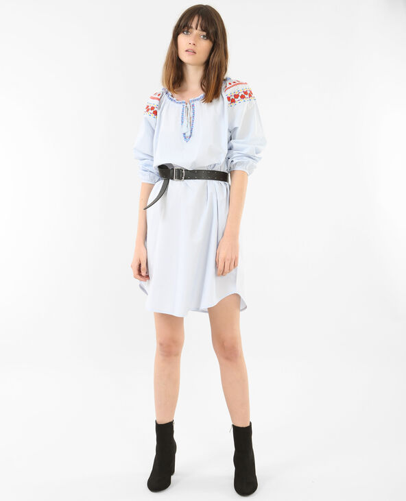 Robe folk brodée bleu - Pimkie