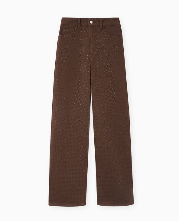 Jean droit taille haute avec strass devant marron - Pimkie