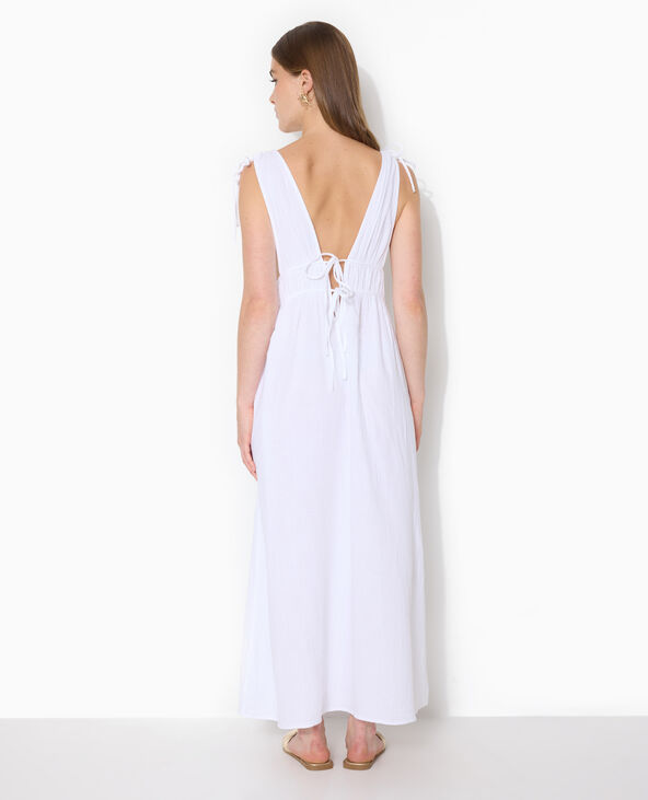 Robe longue en gaze de coton avec nouettes blanc - Pimkie