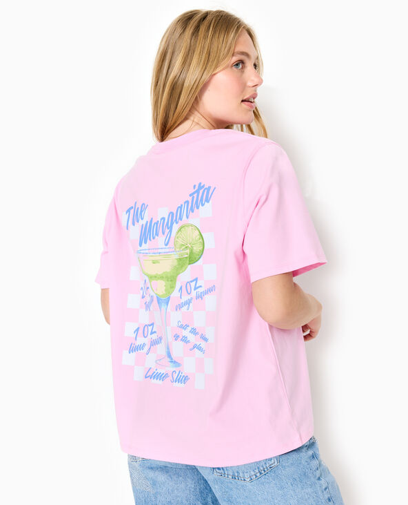 T-shirt oversize avec print poitrine et dos rose - Pimkie