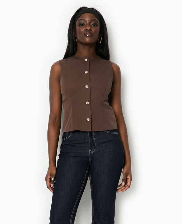 Veste sans manches avec boutons marron - Pimkie