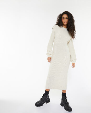 Robe pull longue avec effet épaulette sable - Pimkie