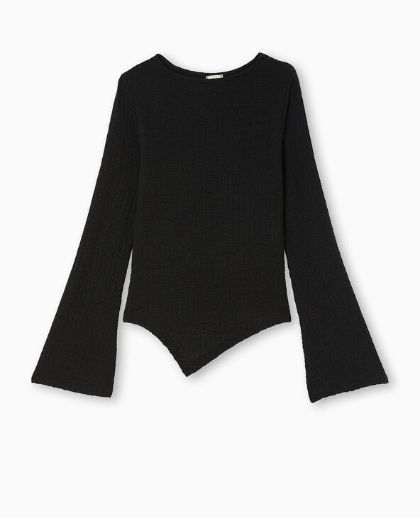 Top en tissu gaufré avec manches flare noir - Pimkie