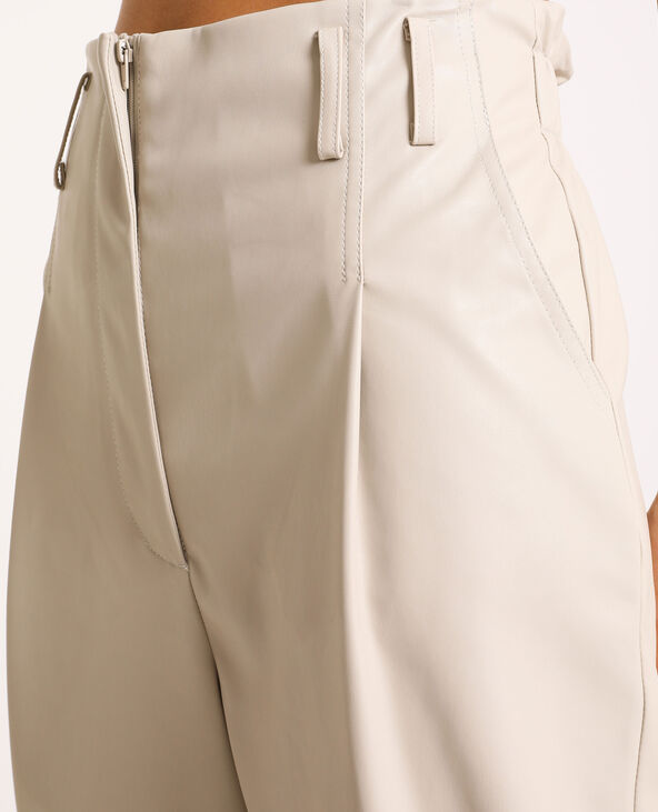 Pantalon city en simili cuir beige - Pimkie