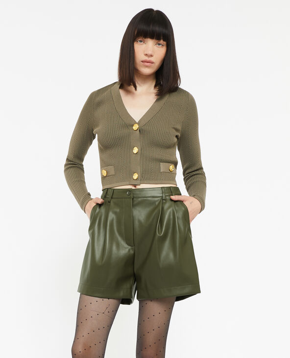 Short taille haute en simili cuir avec pinces vert kaki - Pimkie
