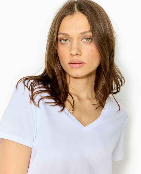 T-shirt col V manches courtes blanc - Pimkie