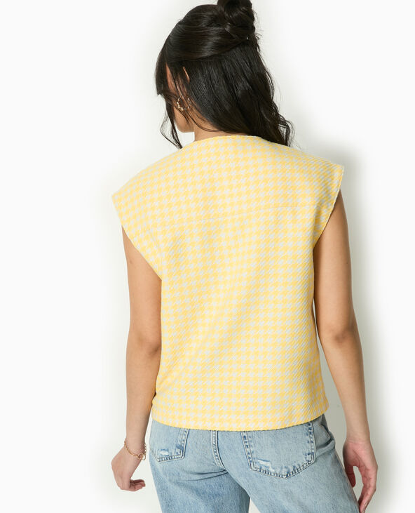 Veste sans manches en tweed motif pied-de-poule jaune - Pimkie