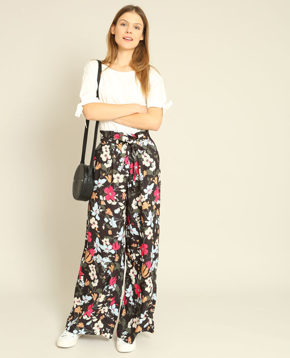Pantalon palazzo imprimé noir - Pimkie