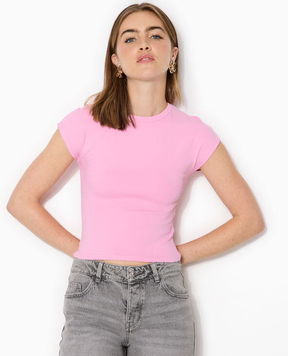 T-shirt ajusté manches raccourcies rose - Pimkie
