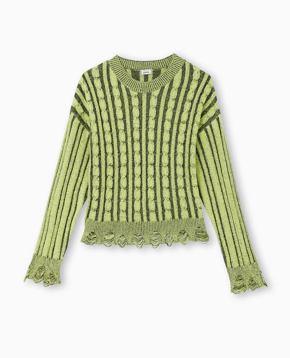 Pull en maille fantaisie avec effet destroy jaune - Pimkie