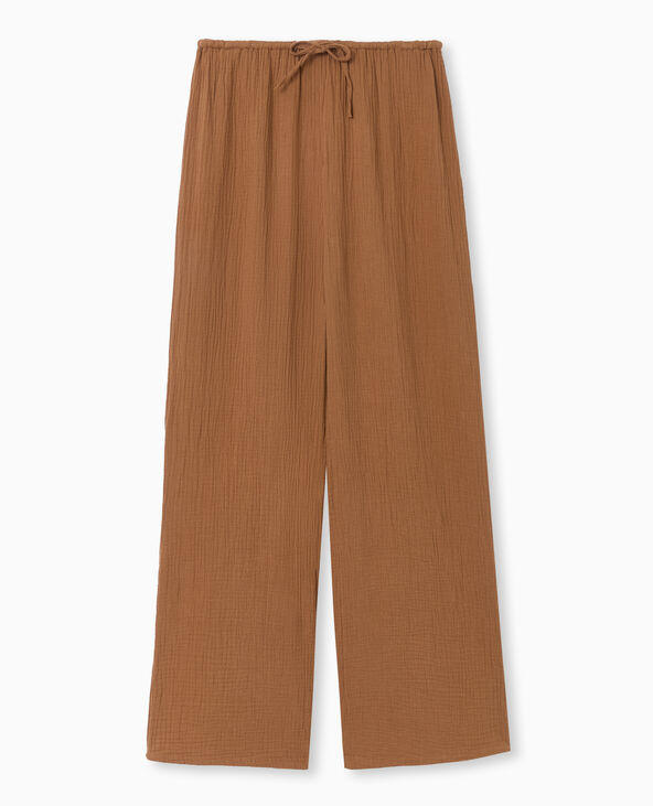Pantalon large en gaze de coton marron - Pimkie