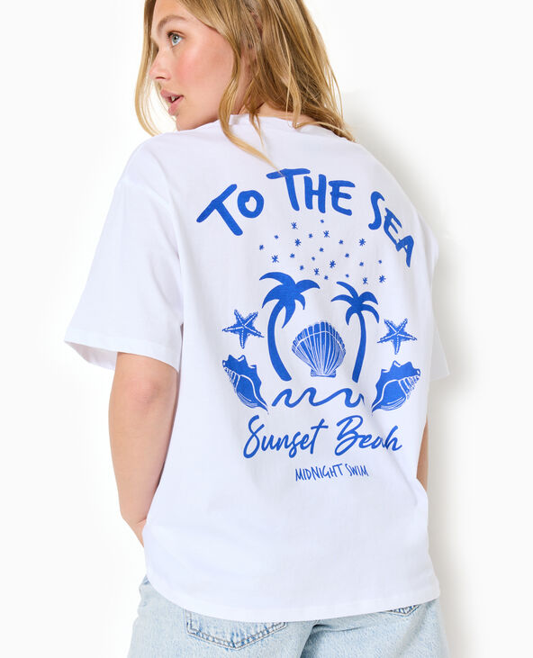 T-shirt oversize avec print poitrine et dos blanc - Pimkie