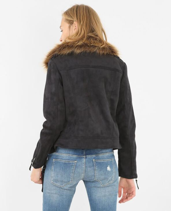 Veste suédine col fausse fourrure noir - Pimkie