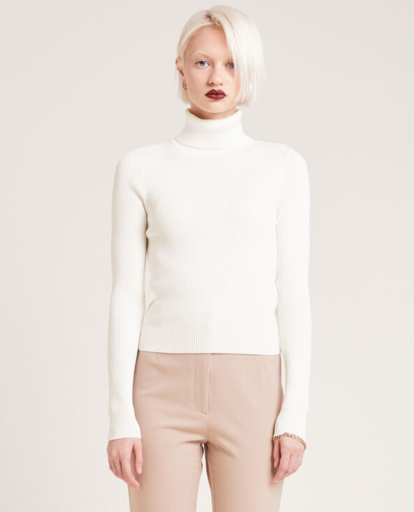 Pull côtelé à col roulé blanc - Pimkie