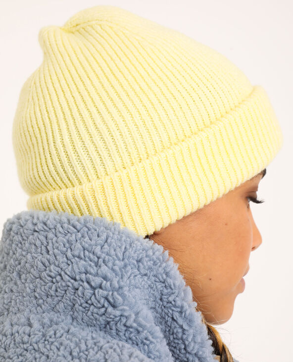 Bonnet avec revers jaune fluo - Pimkie
