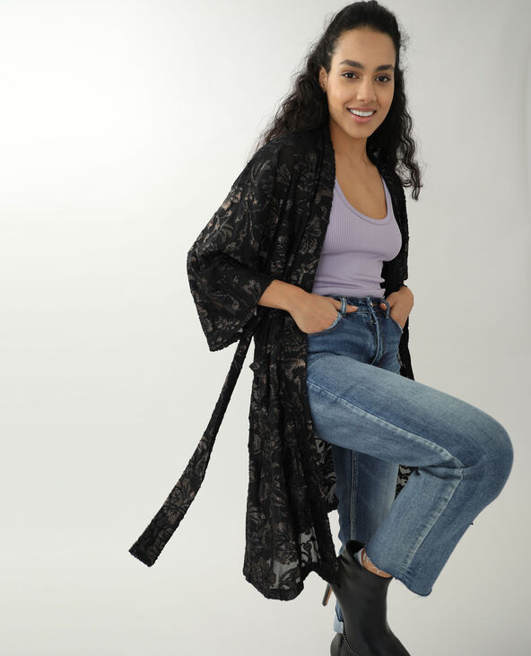 Kimono brodé noir - Pimkie