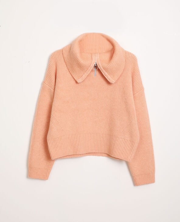 Pull grand col zippé rose clair - Pimkie