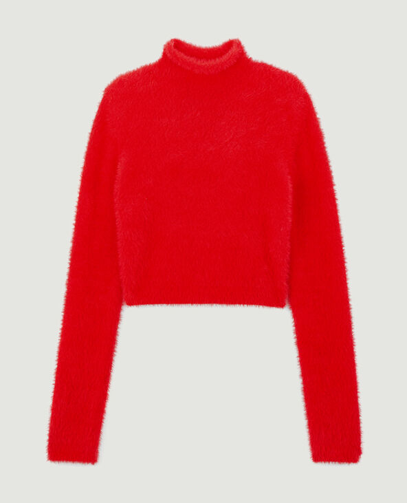 Pull cropped en maille fluffy et poilue rouge - Pimkie