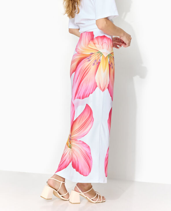 Jupe longue en maille impimée maxi fleurs blanc - Pimkie