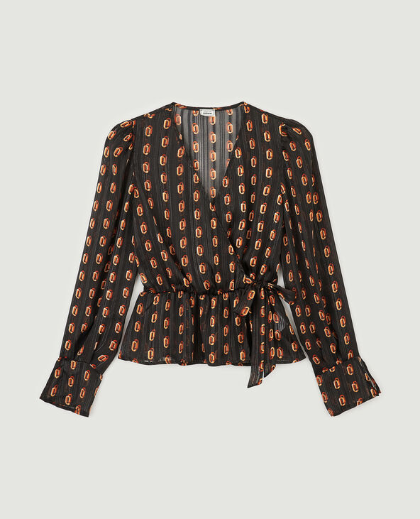 Blouse cache-cœur fils métallisés noir - Pimkie