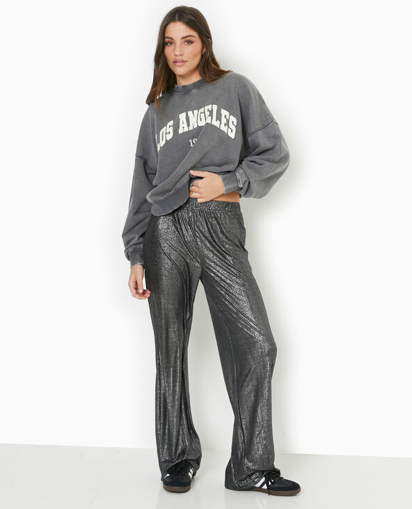 Pantalon fluide en tissu texturé avec lurex doré argenté - Pimkie