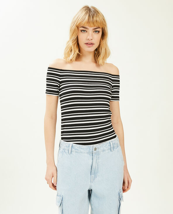 Top encolure Bardot maille côtelée blanc - Pimkie