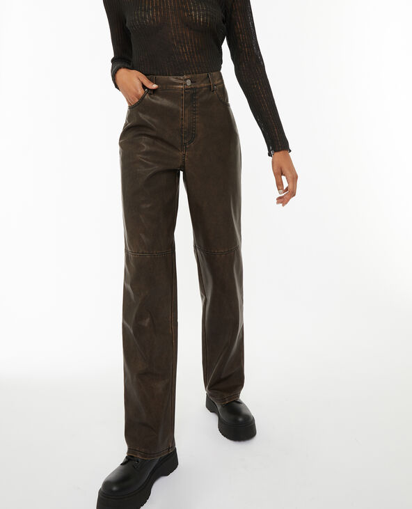 Pantalon droit en simili marron - Pimkie