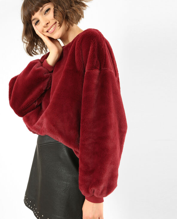 Sweat en fausse fourrure bordeaux - Pimkie
