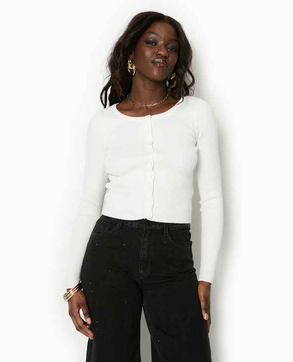 Gilet col rond en maille côtelée blanc - Pimkie