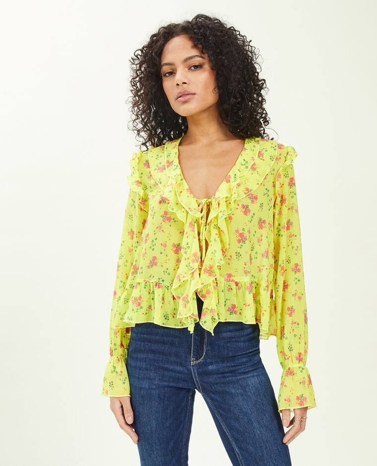 Blouse avec nouette et volants jaune - Pimkie