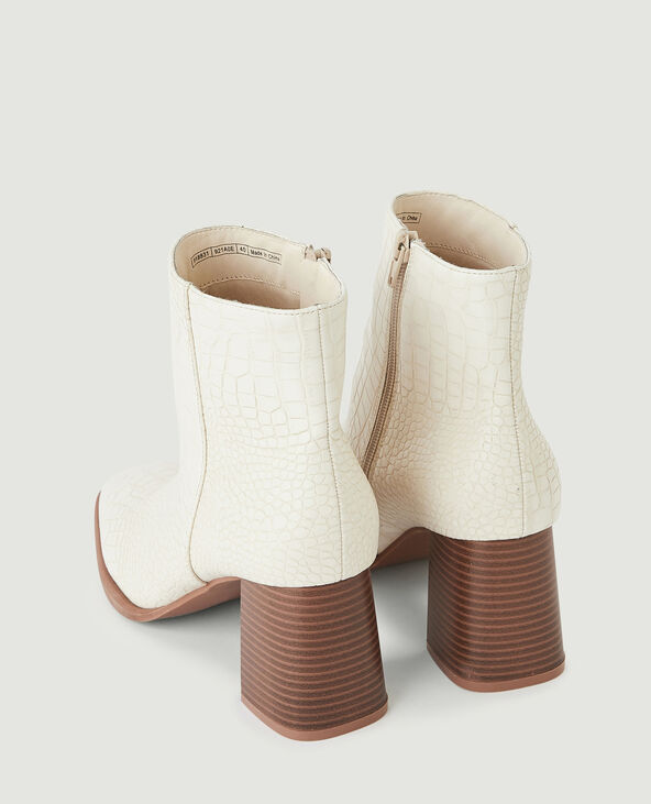 Bottines effet croco à talon blanc - Pimkie
