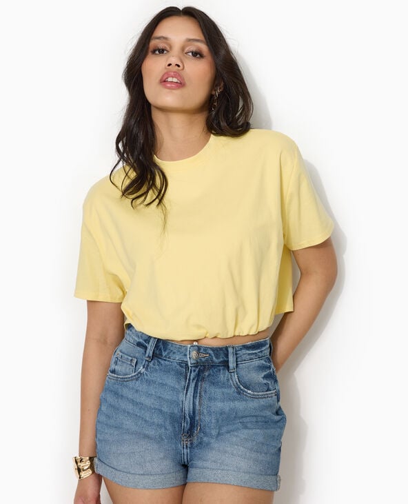 T-shirt court avec détail élastique Jaune pâle - Pimkie