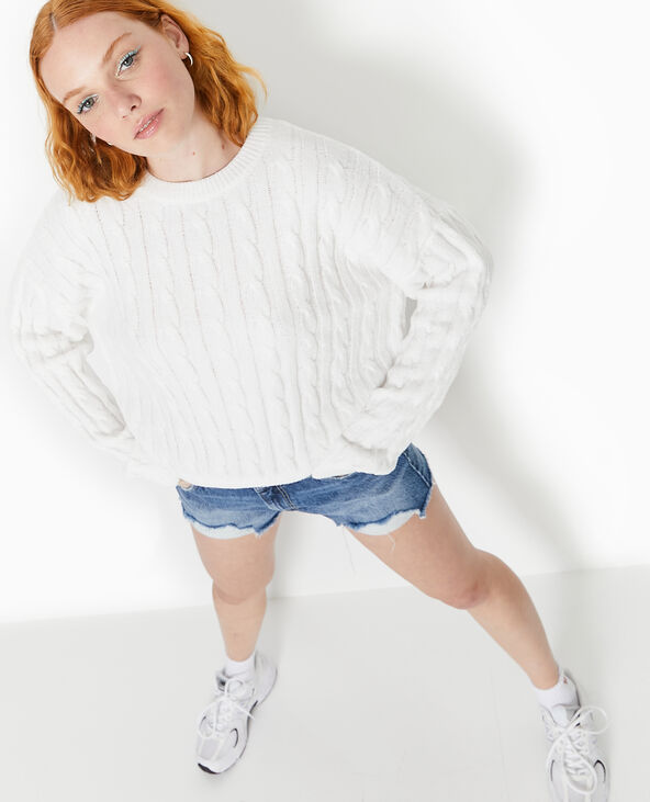 Pull col rond en maille chenille torsadée blanc - Pimkie