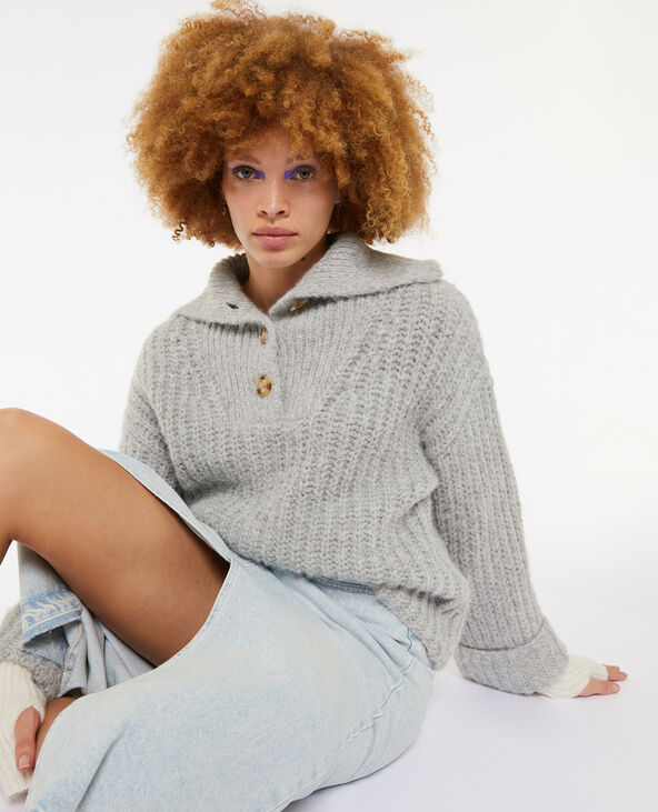 Pull chaud col camionneur boutonné gris - Pimkie