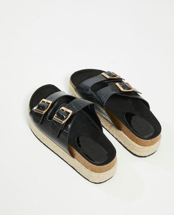 Mules compensées croco noir - Pimkie