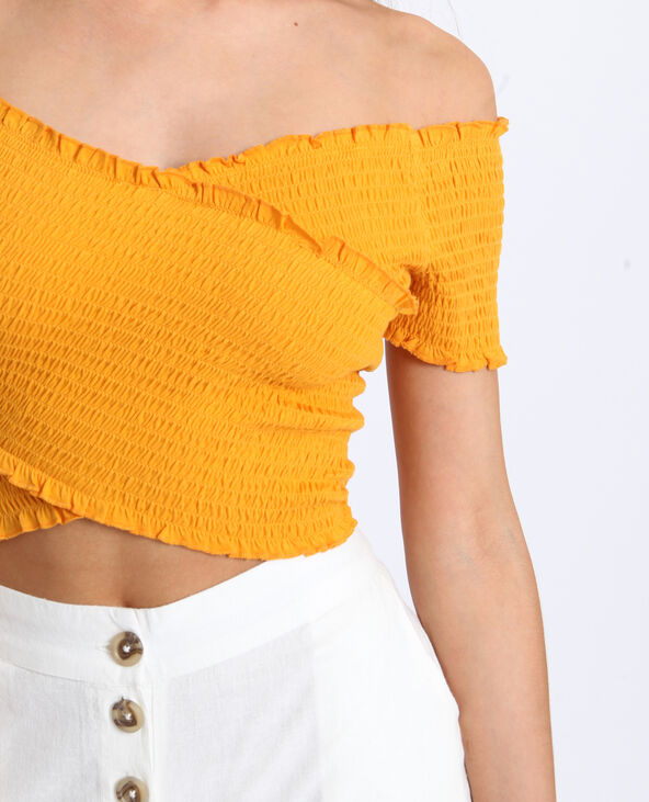 Crop top à col bardot jaune ocre - Pimkie