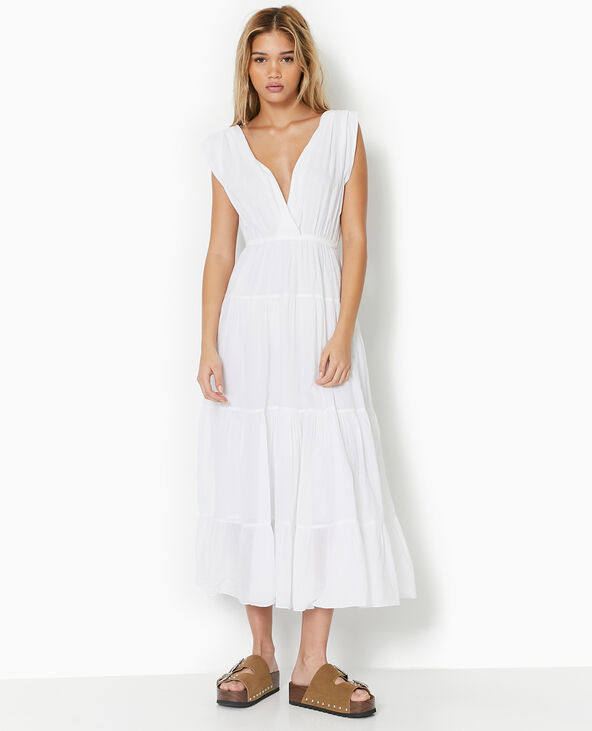 Robe longue et évasée en voile de coton blanc - Pimkie