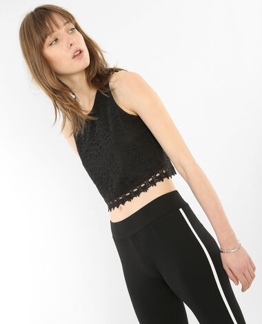 Débardeur cropped dentelle noir - Pimkie