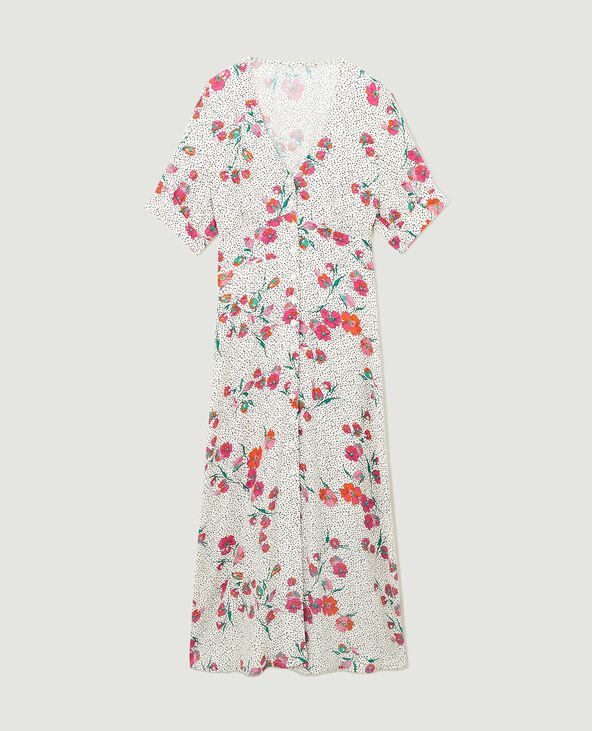 Robe longue boutonnée motif cœurs et fleurs blanc - Pimkie