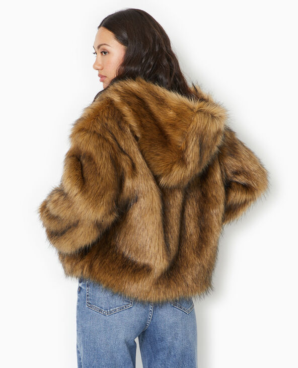 Blouson en fausse fourrure avec capuche taupe - Pimkie