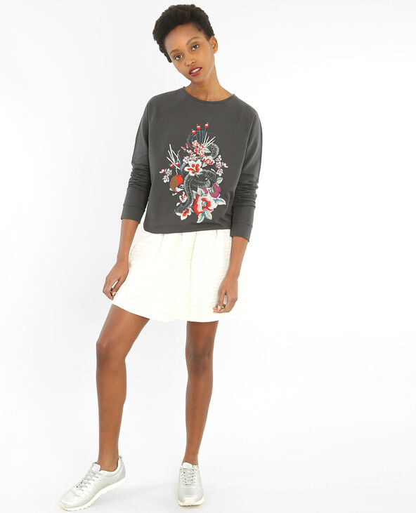 Sweat brodé gris foncé - Pimkie