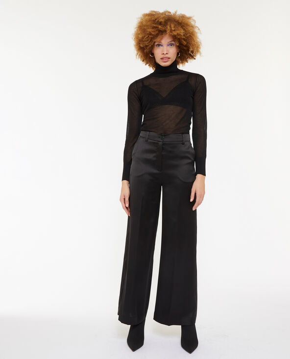 Pantalon droit et large en satin noir - Pimkie