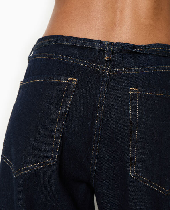 Jean droit taille basse avec ceinture à nouer bleu - Pimkie