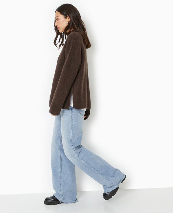 Pull col montant avec jeu de mailles marron - Pimkie