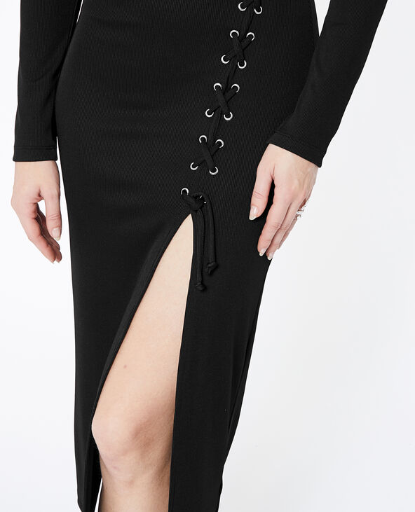 Robe longue en maille côtelée avec laçage  noir - Pimkie