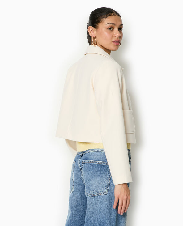 Veste courte col rond effet drap de laine écru - Pimkie