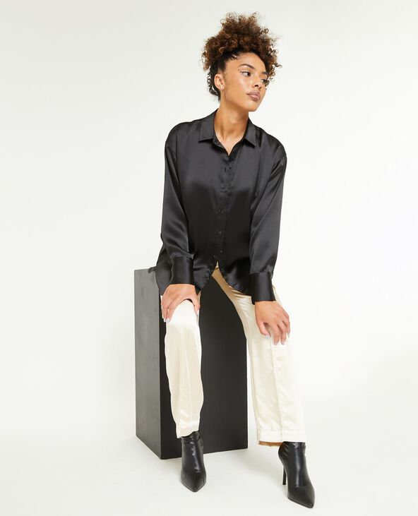 Chemise oversize en satin noir - Pimkie