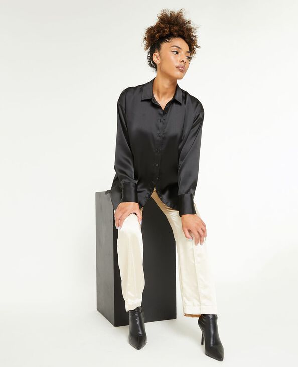 Chemise oversize en satin noir - Pimkie